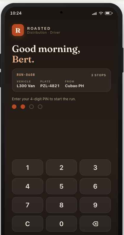 Driver app on a phone showing a delivery run